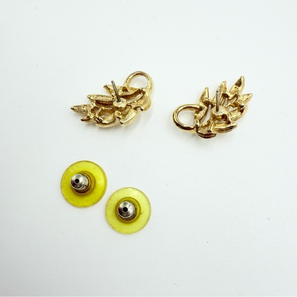 Vintage Napier Signed Gold Tone Leaf Leaves Stud Earrings - Picture 6 of 8
